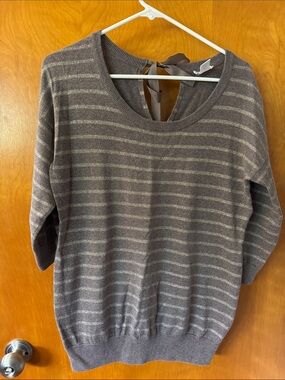 Light brown with gold stripes maternity sweater